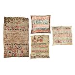 Four Victorian Embroidery samplers, varying sizes and conditions, to include; 1812 Alphabet