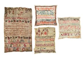 Four Victorian Embroidery samplers, varying sizes and conditions, to include; 1812 Alphabet