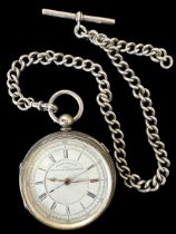 A silver 'Centre Seconds Improved Chronograph' open face pocket watch, No. 71915. White enamel