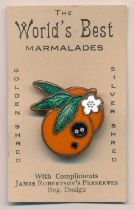 Robertson's pre-war Orange badge on original card, enamel and card in very good condition.