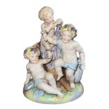 19th / 20th Century Allegorical Porcelain figural Putti group, toasting glasses and sat on a tree