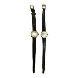 Pair of ladies wristwatches with 9ct gold Summit quartz with leather strap in case and Oris Trio