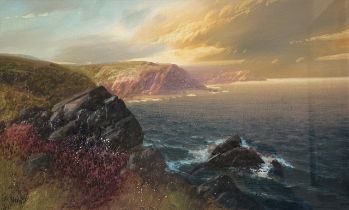 John Shapland (British, 1865-1929) – Coastal Seascape scene with cliffsides and waves crashing
