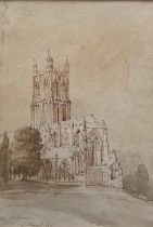 Selina Bracebridge (British, 1800-1874) – Malvern Church, 19th Century watercolour on paper study of