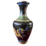 Pair of Oriental Cloisonne Vases. approx. H23cm, both have dragon motif swirl patterning, damage