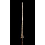 Maasai Lion Hunting very large iron Spear head Spear, wooden shaft with binding to upper and
