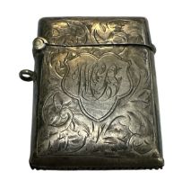 Hallmarked silver vesta case, engraved, with WHH Birmingham hallmark.