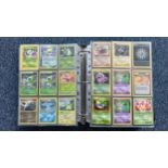 A folder containing duplicates of Pokemon cards. Various sets and series including Base Set, Ultra