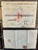 Small selection of late 19th Century Railway paper ephemera neatly held in display binder including;