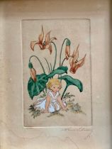 Nora Scholly (Slovakian / Austrian, 1905-1965), Fairy, small scale hand coloured etching, signed