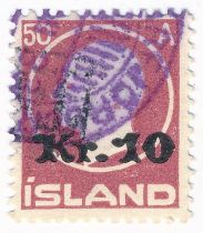 Iceland – 1921-30 10k on 50a Claret, used. (SG 148), Cat. £425.
