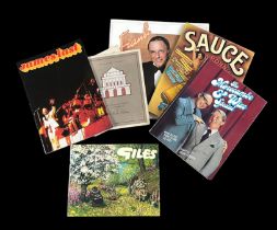 A collection of TV and Music memorabilia, including a signed copy of Sauce (1977) by Ronnie Barker