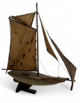 Large early / mid 20th Century scratch-built Pond Yacht on stand