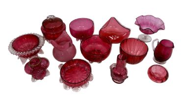 Selection Cranberry Glass (12) mainly consisting of a collection of small bowls (8) small jug (1)