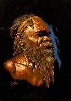 Martinus (Aboriginal, 20th Century), oil on felt portrait of an aboriginal man, signed Martinus