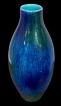 Boch Feres, a Boch Feres art deco streak crackled glaze blue / green vase. Swolen form with