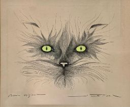 Jean Pierre Orinel (French, Contemporary), hand coloured etching on paper of a cats face. Signed