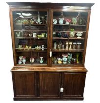 19th Century mahogany bookcase, circa 1830, 2 glazed doors to top over 3 cupboards with internal