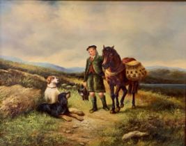 Scottish Hunter taking a rest, unsigned oil on board painting of a Scottish game hunter resting with