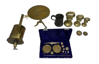 Brass Weights Scales Trivet, interesting lot of Brass and Pewter items to include. Three brass