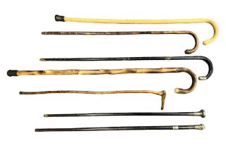 Selection of Walking Sticks (7) two have mounts possibly silver. Inspection advised.