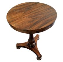 Mid Victorian Rosewood occasional / lamp table on carved central column with triform base.