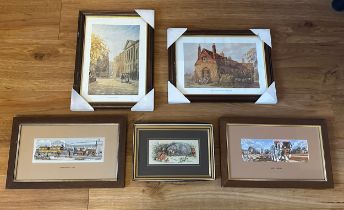 Five Coventry pictures/ prints. Two prints of watercolours by Herbert E. Cox depicting scenes of