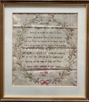 Early 19th Century Embroidery sampler by Ann Fell, 1805. Depicting a poem called ‘Charity’ by