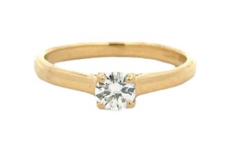 A gold and diamond solitaire ring, diamond approx 4.6mm diameter, 0.36ct. Size N, weight 2.68g.