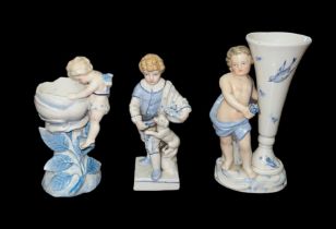 German porcelain, trio of Porcelain items with Sitzendorf mid 19th Century hard paste porcelain vase