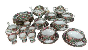 Chinese hand decorated polychrome enamel 28 piece tea / breakfast service with hand painted enamel