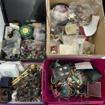 An amount of costume jewellery, watches, cufflinks, badges etc, sold AF. Also contains used loose