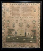 Very large embroidery sampler by Hannah Primrose aged 9 Years, dated 1829. Extensively decorated