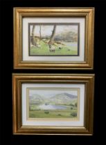 Desmond Treanor (British, 20th Century), pair of miniature watercolour sheep-related landscapes.