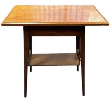 Arts & crafts two-tier walnut occasional table. H73cm, W73cm, D46cm.