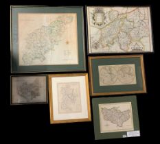 Selection of various framed antique maps to include; ‘Map of Northamptonshire’ engraved by J. Cary