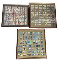 Three framed sets of cigarette cards with Wills Romance of the Heavens, Wills Speed and Player