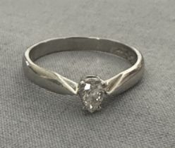A platinum 0.25ct pear cut solitaire ring. Size O. Weight 4.3g. Birmingham hallmarks. Please see the