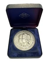 1972 The Queen's 25th Wedding Anniversary 51mm silver medal, in John Pinches case of issue.