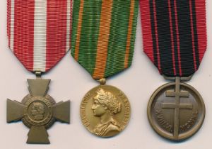 France, three medals to include; Médaille des Évadés (escaped prisoners) Medal with ribbon, Croix de