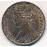 Queen Victoria 1861 penny, about uncirculated, near full lustre.