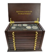 British Coins of World War II set in wooden 8 drawer chest