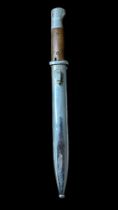 Second World War, K98 bayonet with metal scabbard. Brown handle. Blade marked for ‘jwh’ & 693. Top