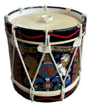 The Royal Sussex Regiment, replica ice bucket in the shape of a drum. With Sussex regiment