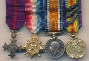 First World War, miniature Medal group including 1914-15 Star Trio, plus OBE. Mounted as worn. (4)