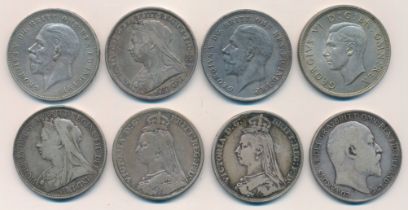Collection of crowns (8), in mixed condition with 1890, 1891, 1893, 1897, 1902, 1935 (2) and 1937.