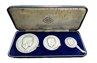 1969 Prince Charles Investiture cased set of 3 silver medals (58mm, 45mm and 32mm) with a matt