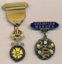 Two Scarce Primrose League badges. Champion Warden 1912 Badge and Honorary Treasurers Badge. Both