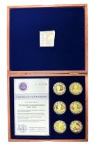 The Queen's Platinum Jubilee 2022 set of 6 gold plated medals, in a wooden presentation case with