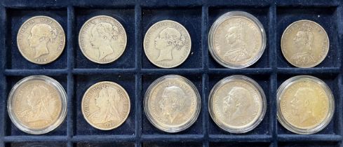 Collection of half crowns (10), in mixed condition with 1844, 1881, 1886, 1887, 1890, 1893, 1900,